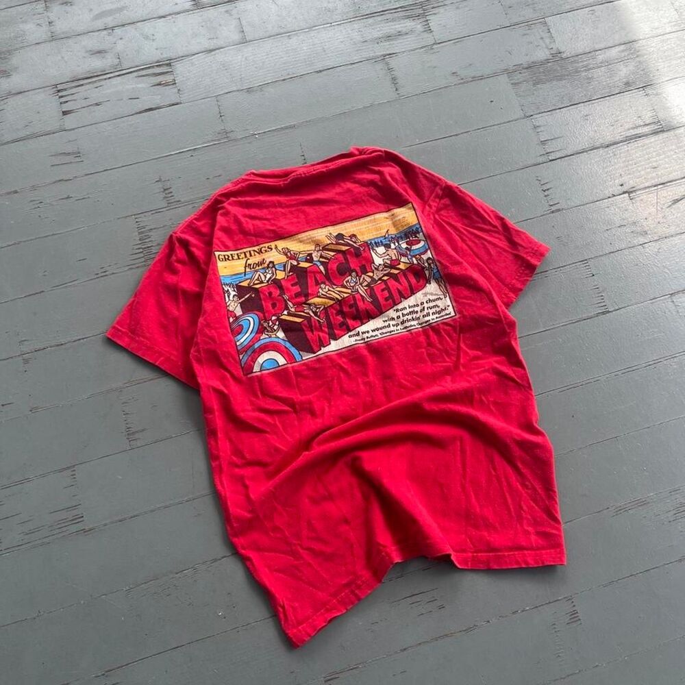 2000s Hanes Beefy Beach Weekend Surf Y2K Graphic Tee Shirt